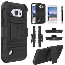 Samsung Galaxy S6 Active Case, Dual Layers [Combo Holster] Case And Built-In Kickstand Bundled with [Premium Screen Protector] Hybird Shockproof And Circlemalls Stylus Pen (Black)